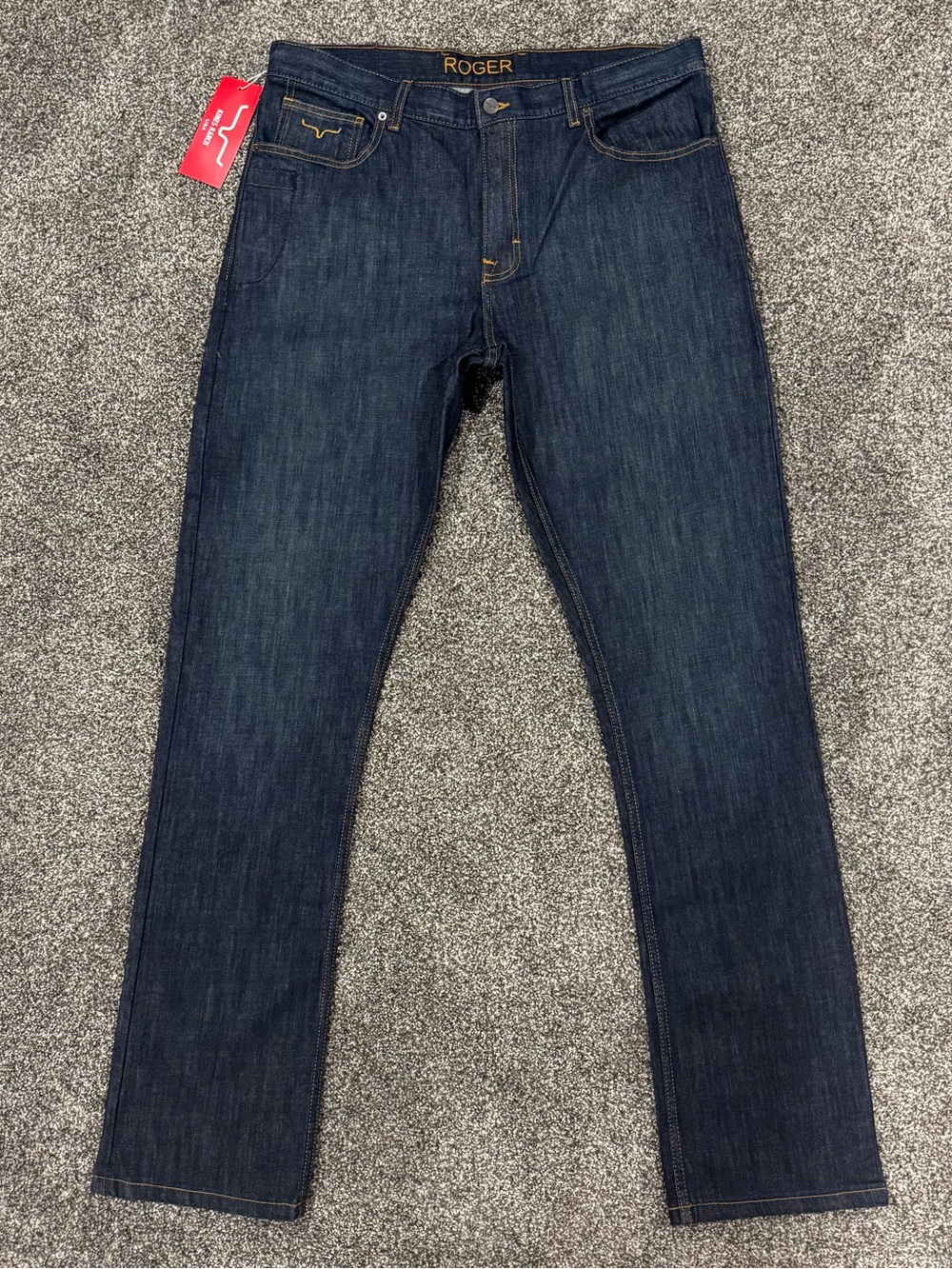 Kimes Ranch Jeans Men 38x34 Blue Roger Boot Cut Slim Fit Stretch Dark Wash Denim